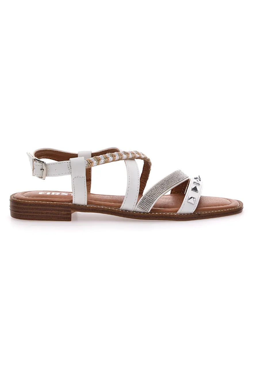 Sandali Bianchi Con Suola Flat e Borchie The First 313811