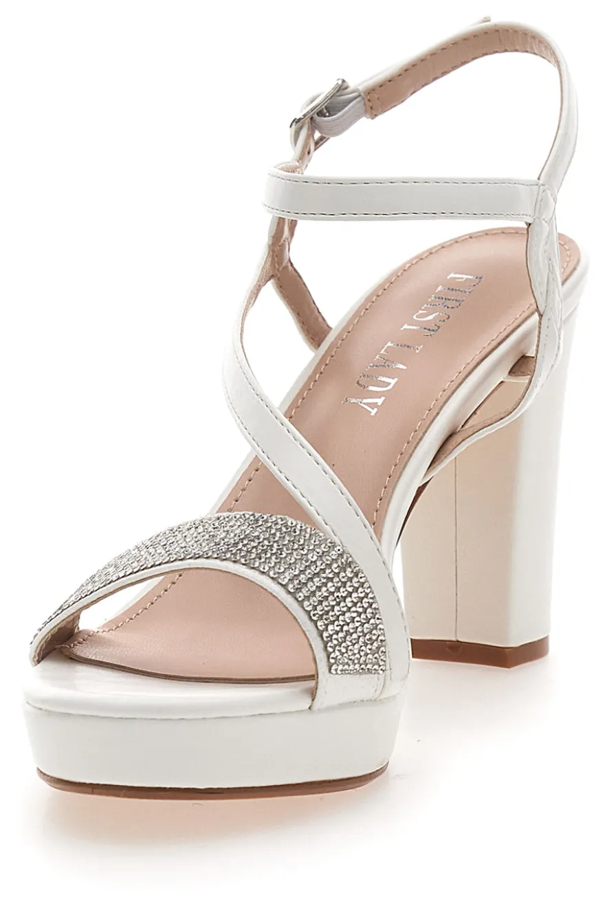 Sandali Bianchi con Tacco Alto e Fascia con Glitter FIRST LADY P542