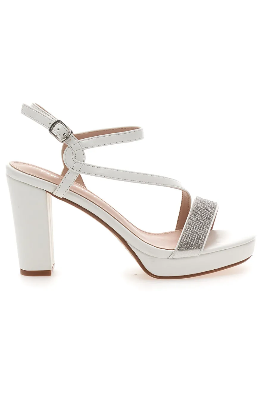 Sandali Bianchi con Tacco Alto e Fascia con Glitter FIRST LADY P542