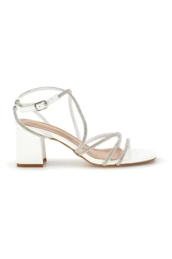 Sandali bianchi con tacco largo e listini First lady P708