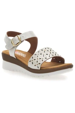 Sandali bianchi con zeppa traforati Linea Comoda 7194P