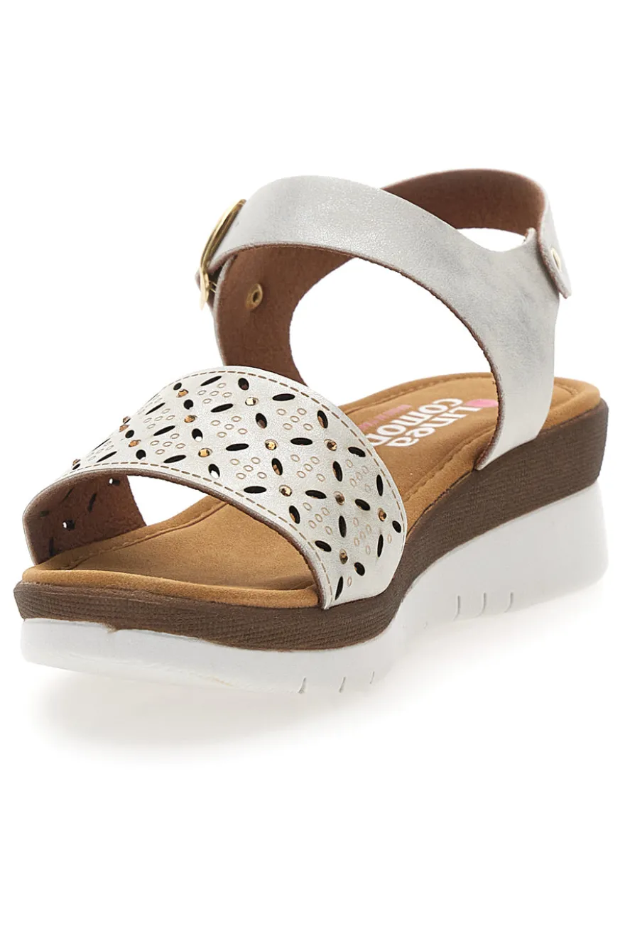 Sandali bianchi con zeppa traforati Linea Comoda 7194P