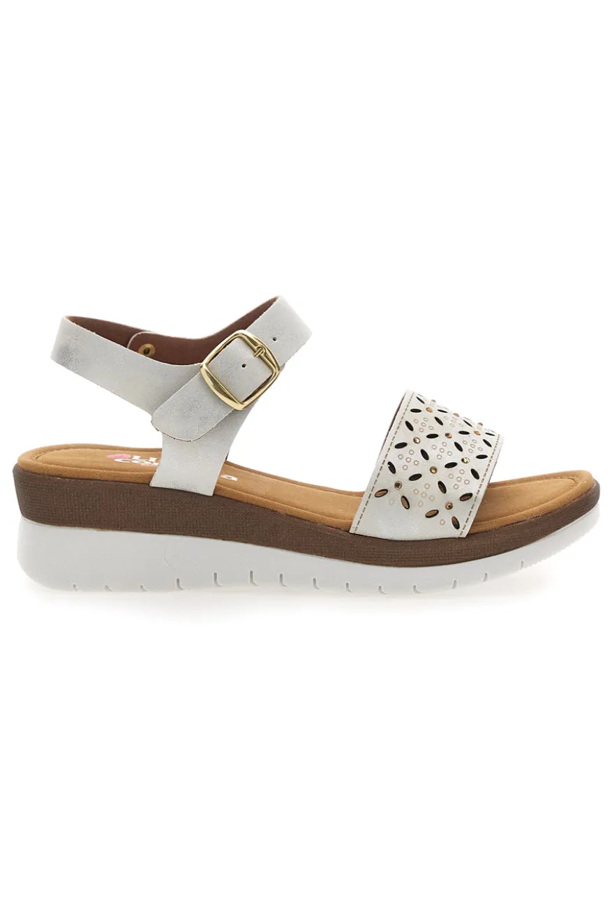 Sandali bianchi con zeppa traforati Linea Comoda 7194P