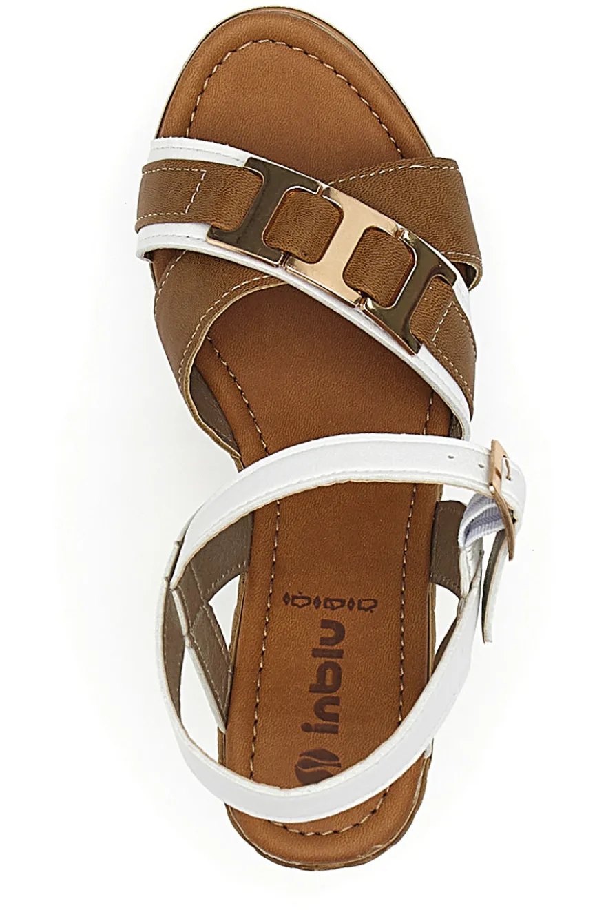 Sandali Bianchi Con Zeppa e Cinturino Alla Caviglia Inblu 39 FG