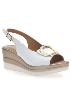 Sandali bianchi con zeppa e maxi fibbia Pittarello Look MK3197352