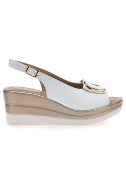 Sandali bianchi con zeppa e maxi fibbia Pittarello Look MK3197352