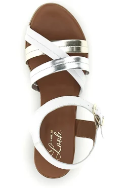 Sandali bianchi e argento in pelle con fasce incrociate Pittarello look 243205