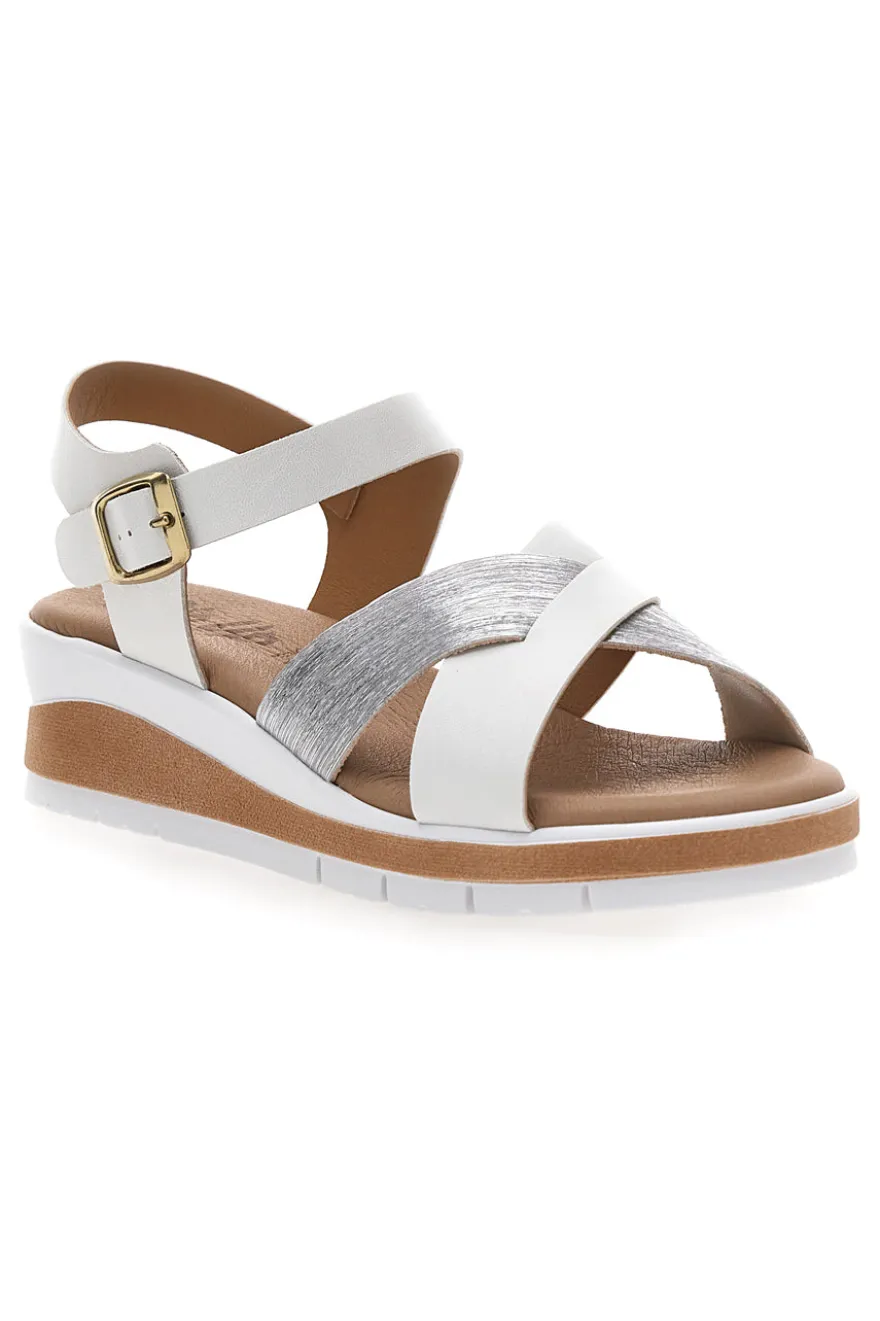 Sandali bianchi e argento con plantare comfort Bio Up 402