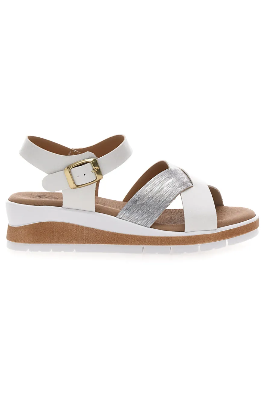 Sandali bianchi e argento con plantare comfort Bio Up 402