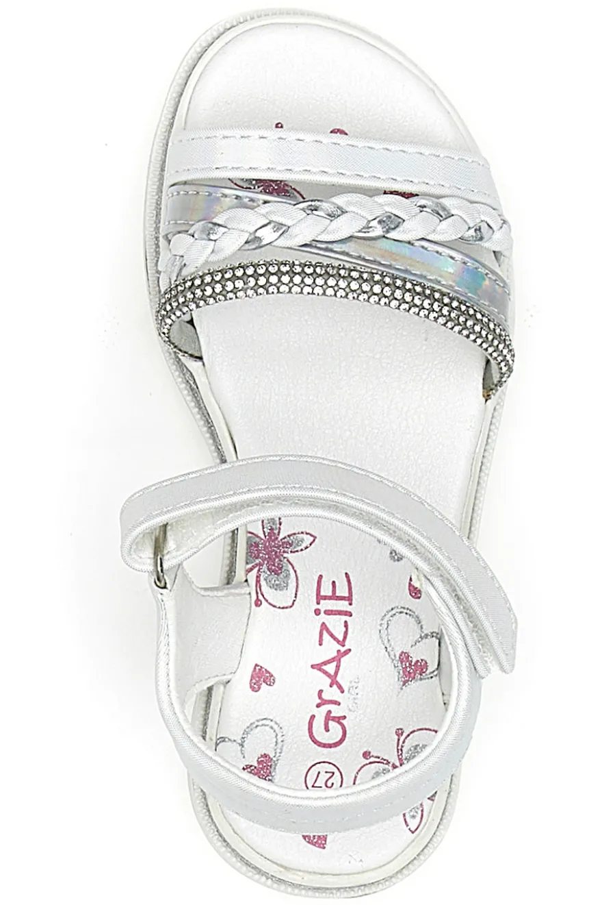 Sandali Bianchi e Argento con Velcro GRAZIE GIRL 14342
