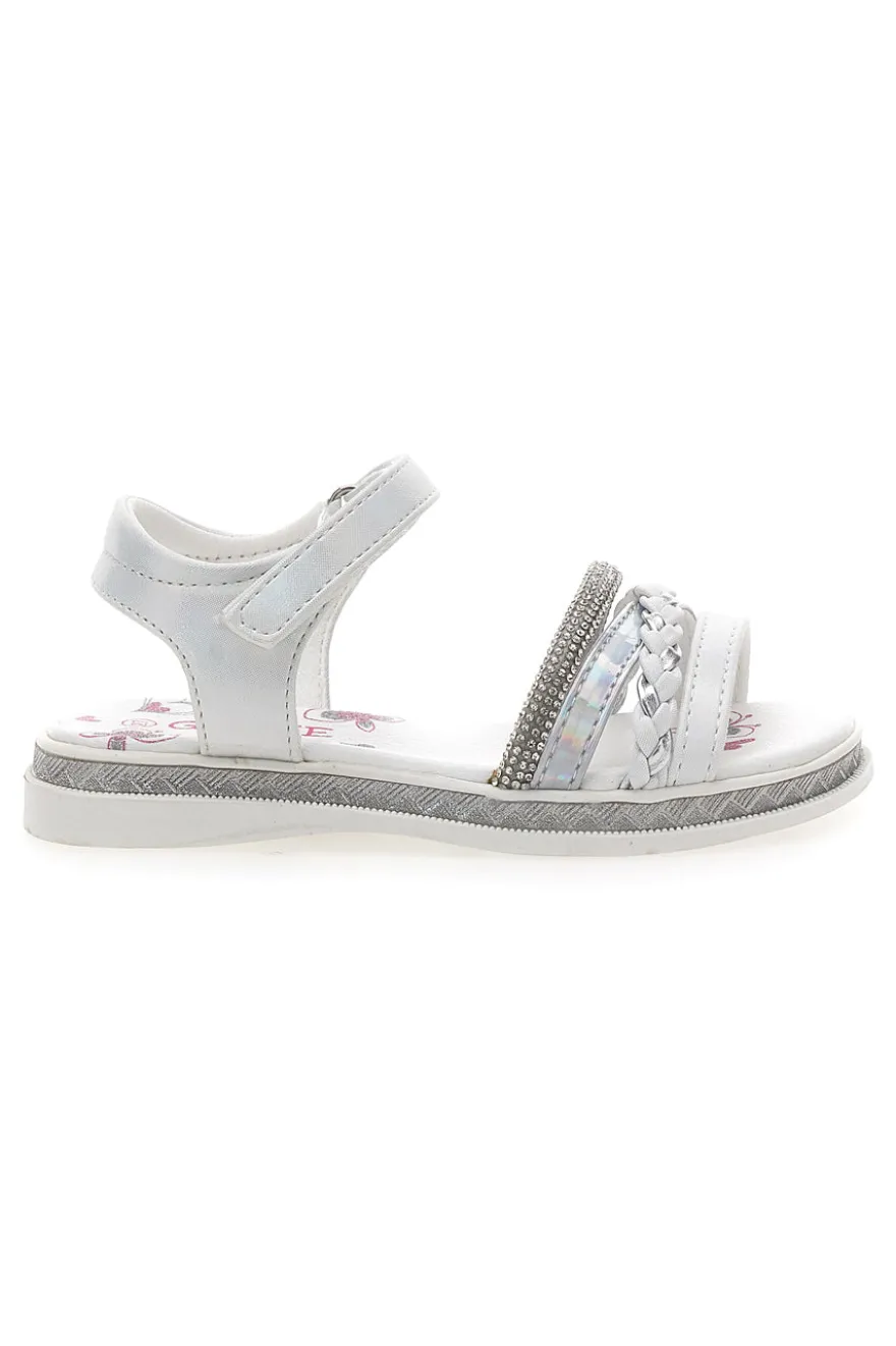 Sandali Bianchi e Argento con Velcro GRAZIE GIRL 14342