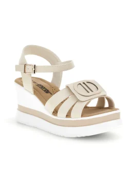 Sandali bianchi e beige con zeppa e dettaglio decorativo Energy E482