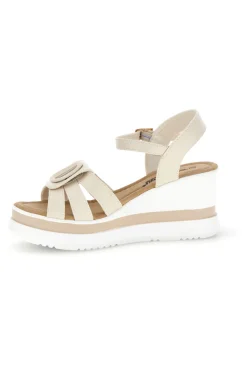 Sandali bianchi e beige con zeppa e dettaglio decorativo Energy E482