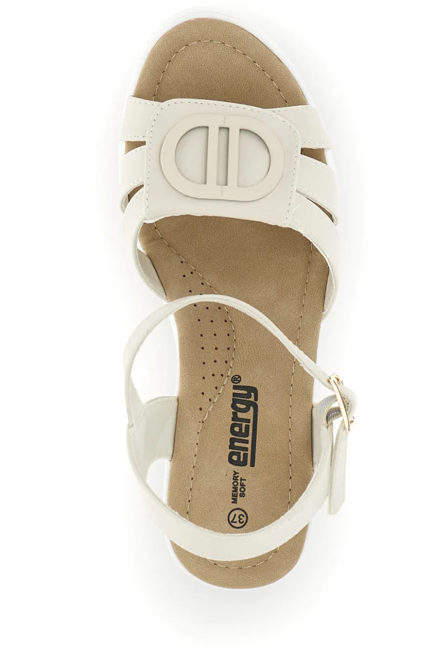 Sandali bianchi e beige con zeppa e dettaglio decorativo Energy E482