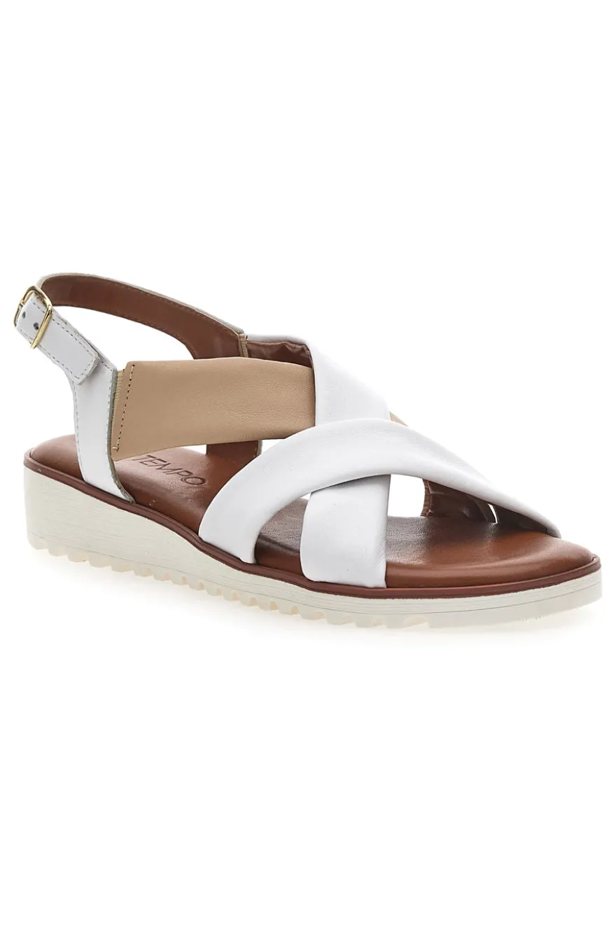 Sandali Bianchi e Beige con Tomaia a Fascia In Vera Pelle MIO TEMPO 24A030