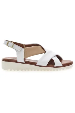 Sandali Bianchi e Beige con Tomaia a Fascia In Vera Pelle MIO TEMPO 24A030