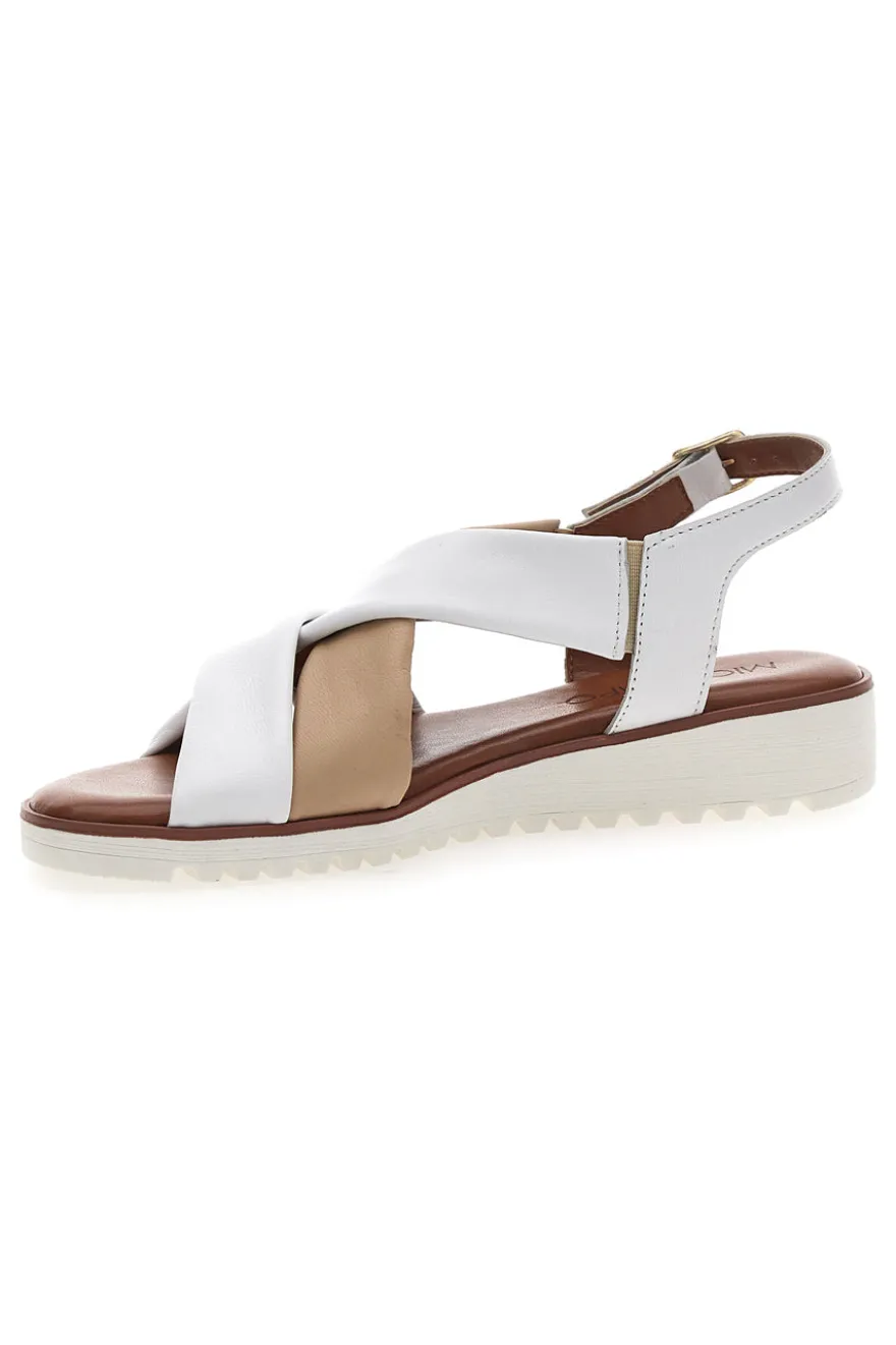 Sandali Bianchi e Beige con Tomaia a Fascia In Vera Pelle MIO TEMPO 24A030