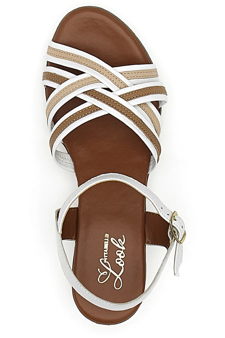 Sandali Bianchi e Beige con Tacco a Blocco in Vera Pelle PITTARELLO LOOK 243110