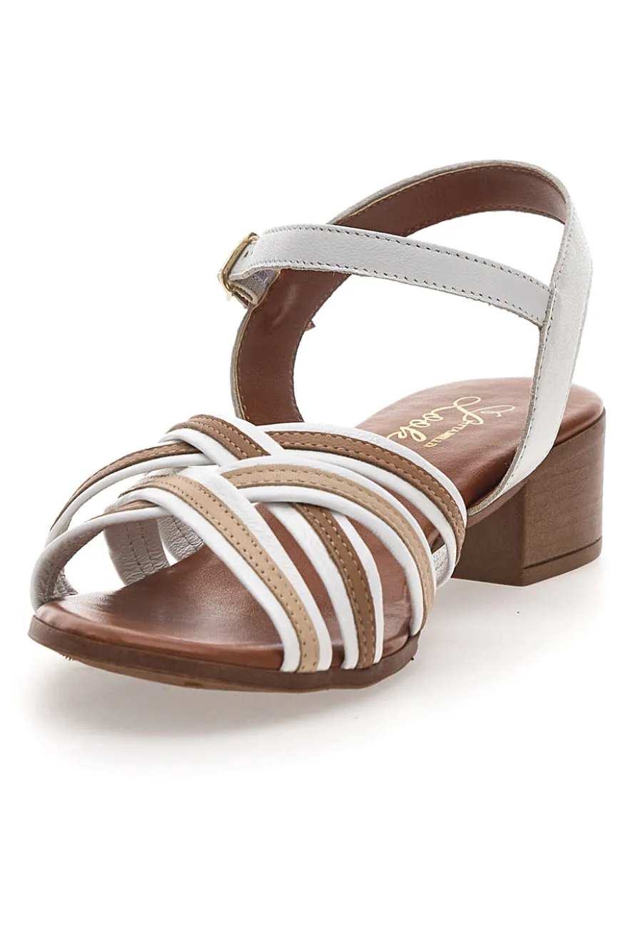 Sandali Bianchi e Beige con Tacco a Blocco in Vera Pelle PITTARELLO LOOK 243110