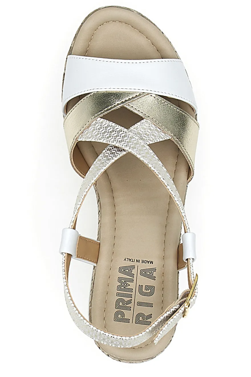 Sandali Bianchi e Oro Con Zeppa Prima Riga MK3234109