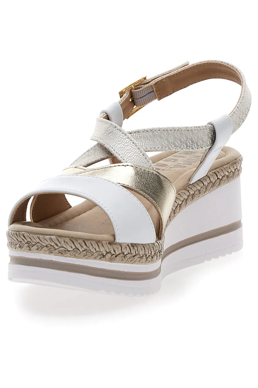Sandali Bianchi e Oro Con Zeppa Prima Riga MK3234109