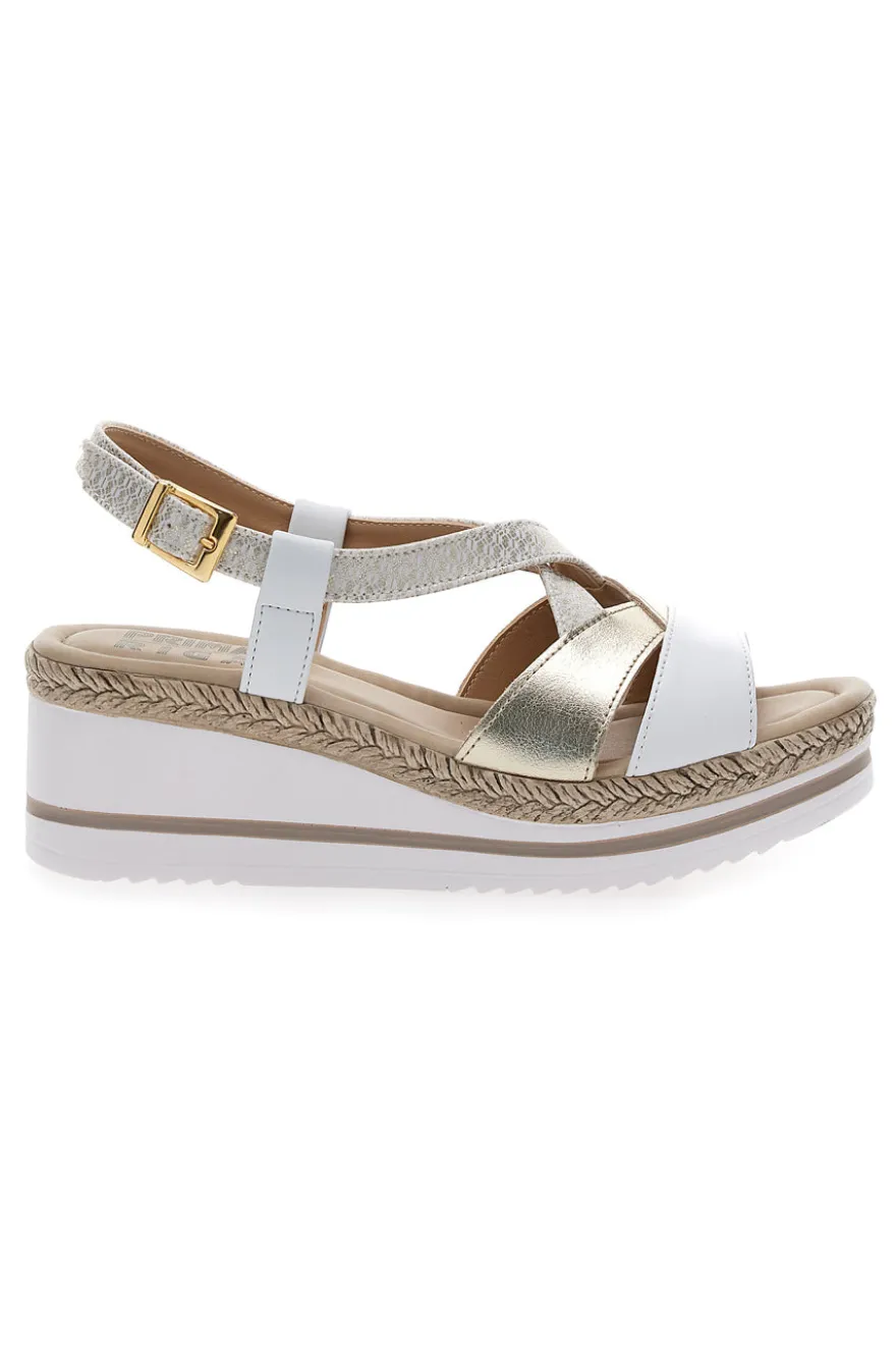Sandali Bianchi e Oro Con Zeppa Prima Riga MK3234109