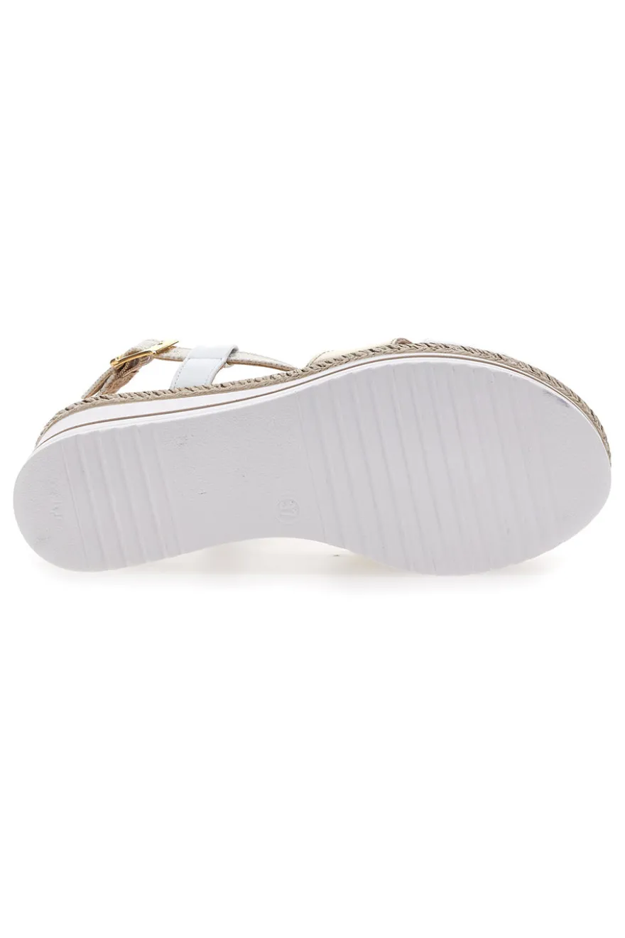 Sandali Bianchi e Oro Con Zeppa Prima Riga MK3234109