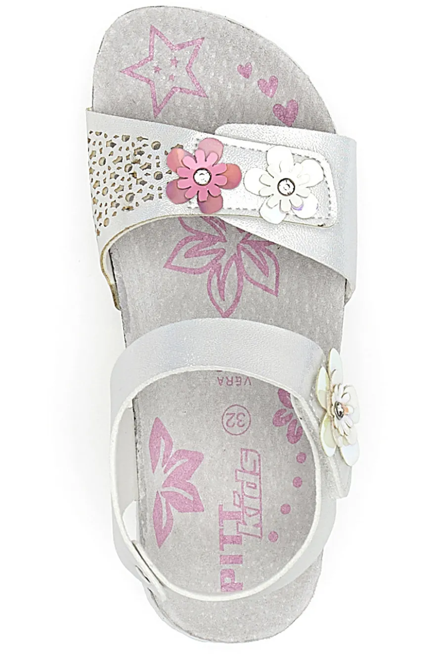Sandali Bianchi e Rosa Con Applicazioni Floreali Pitt Kids 14417