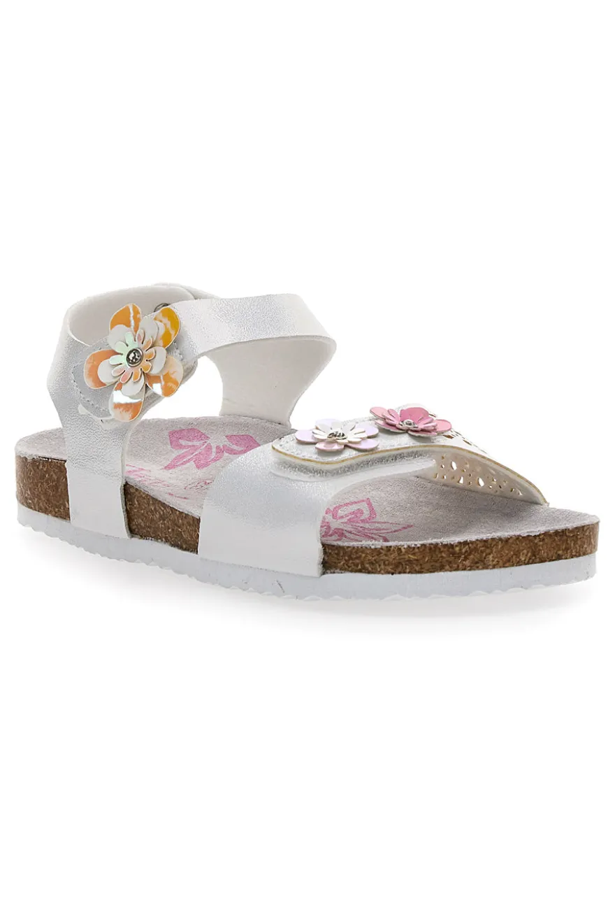 Sandali Bianchi e Rosa Con Applicazioni Floreali Pitt Kids 14417