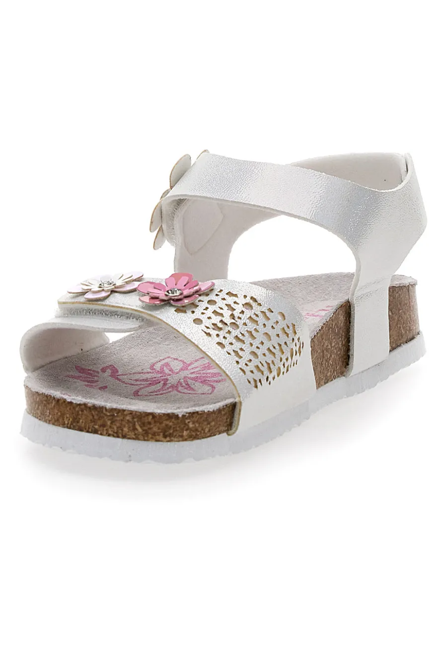 Sandali Bianchi e Rosa Con Applicazioni Floreali Pitt Kids 14417