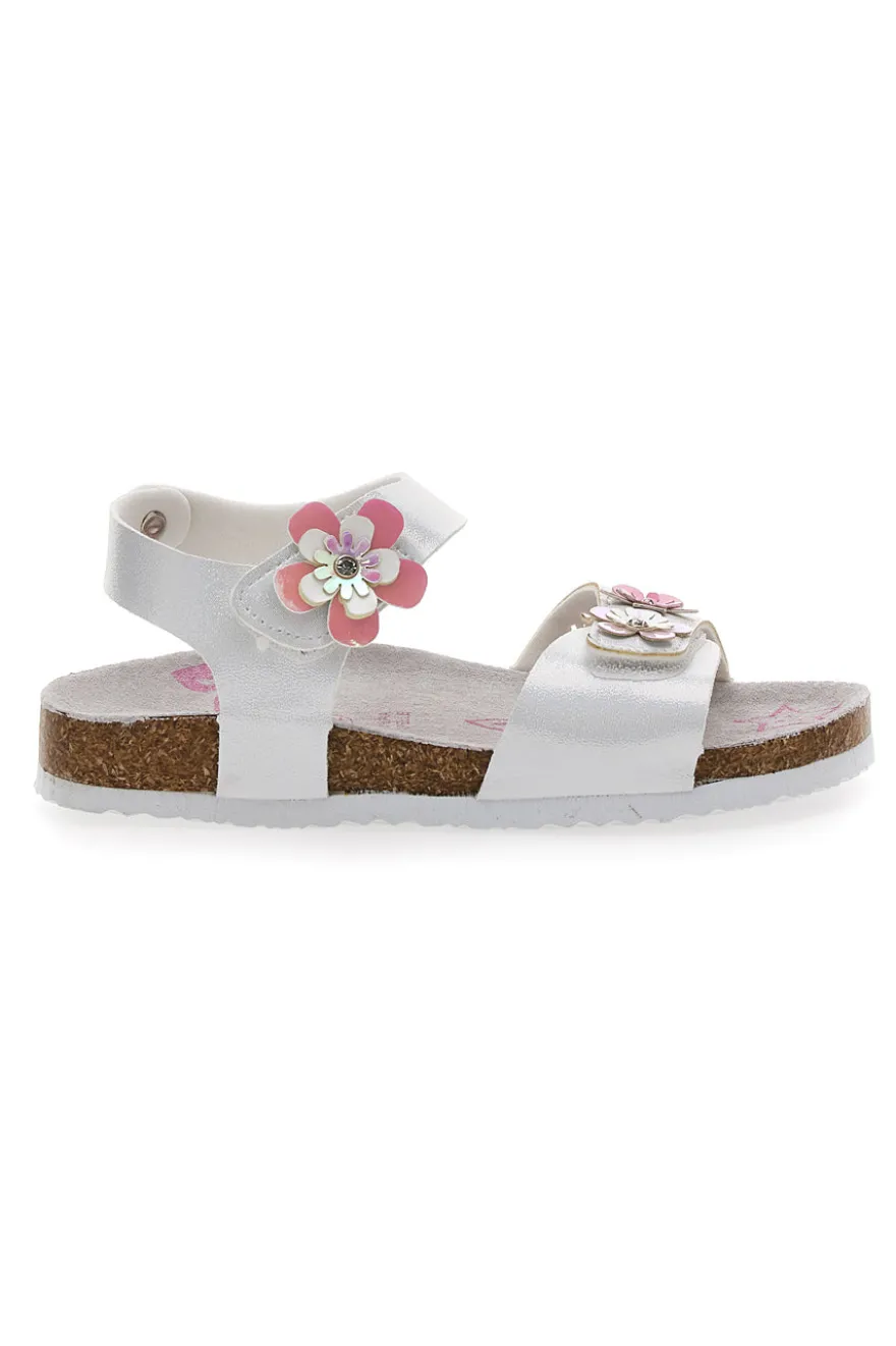 Sandali Bianchi e Rosa Con Applicazioni Floreali Pitt Kids 14417