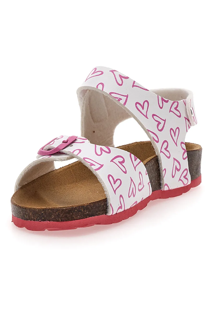 Sandali Bianchi e Rosa Con Strappo In Velcro Plantare In Pelle Pitt Kids 45289