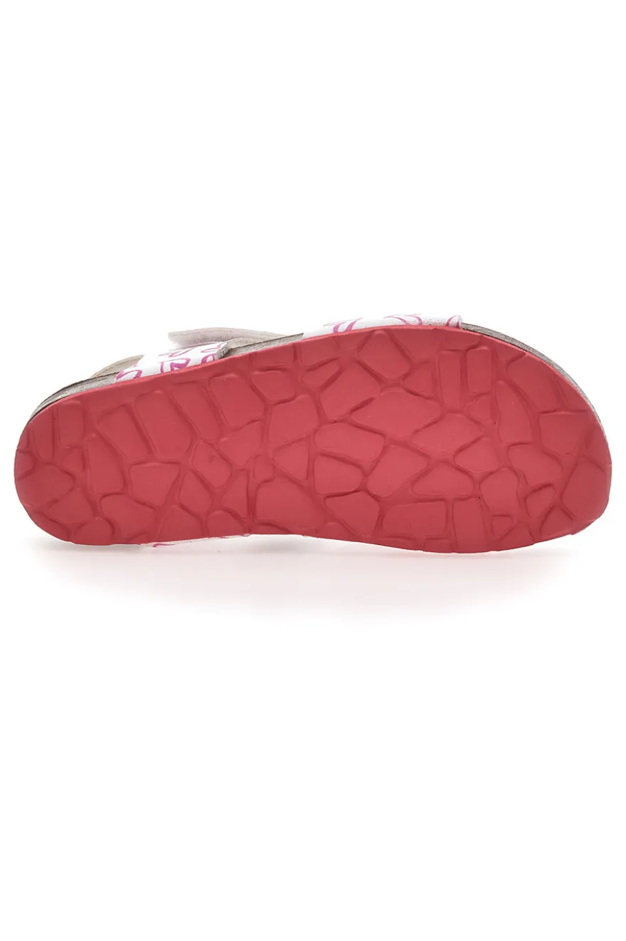 Sandali Bianchi e Rosa Con Strappo In Velcro Plantare In Pelle Pitt Kids 45289