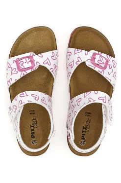 Sandali Bianchi e Rosa Con Strappo In Velcro Plantare In Pelle Pitt Kids 45289