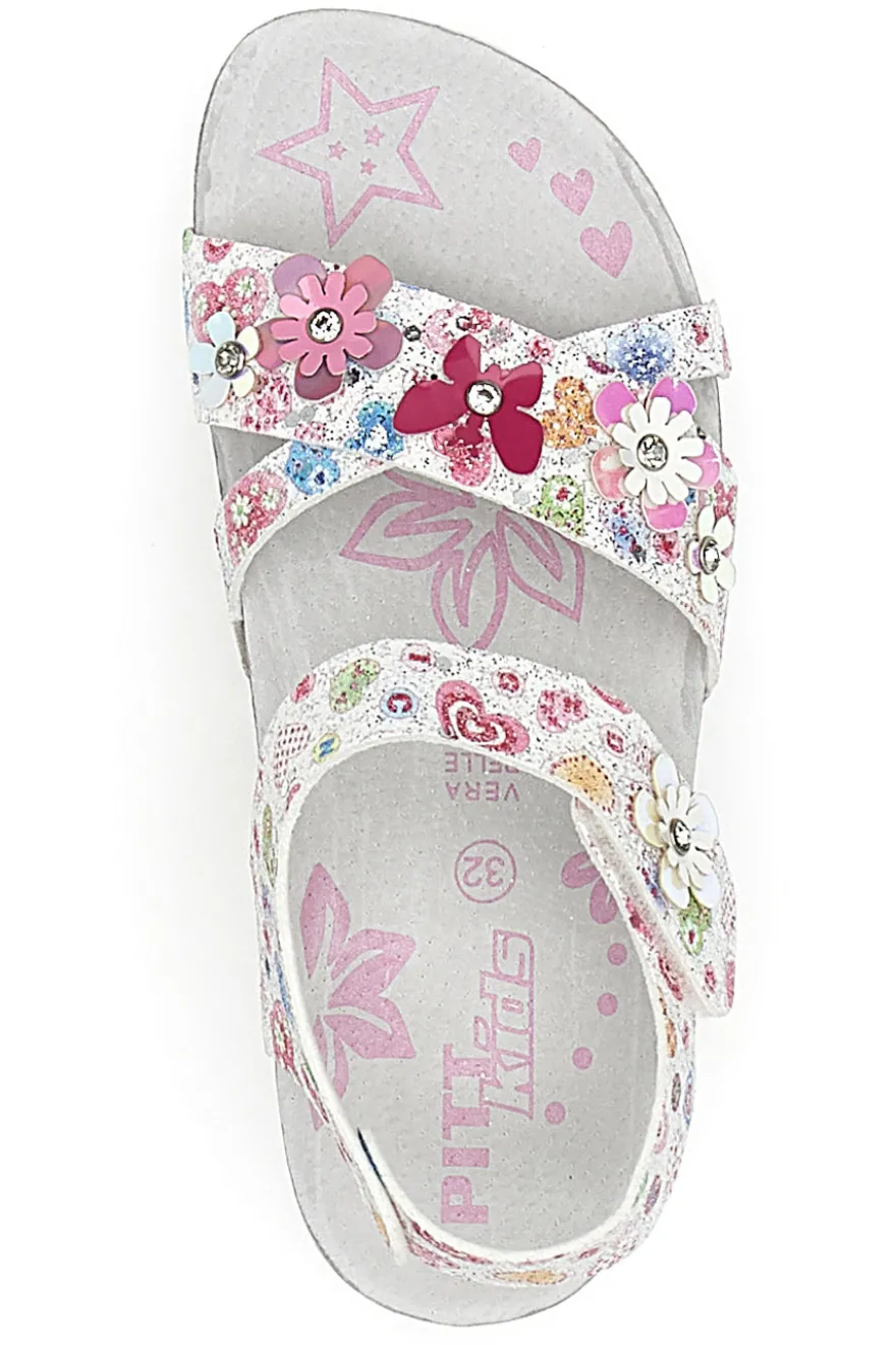 Sandali Bianchi e Rosa Con Applicazioni Floreali Pitt Kids 14407
