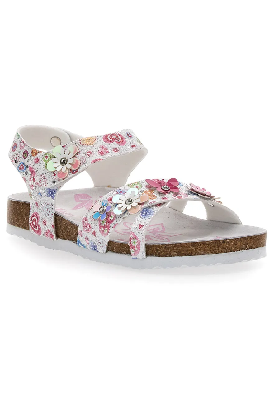 Sandali Bianchi e Rosa Con Applicazioni Floreali Pitt Kids 14407
