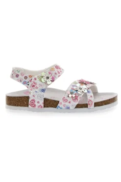 Sandali Bianchi e Rosa Con Applicazioni Floreali Pitt Kids 14407