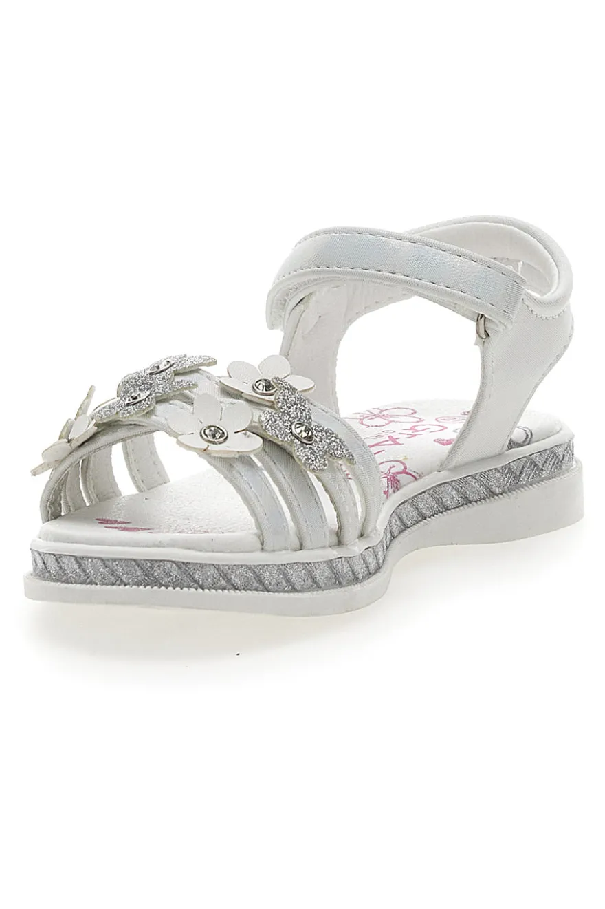 Sandali Bianchi Eleganti con Fiori e Farfalle Grazie Girl 14339