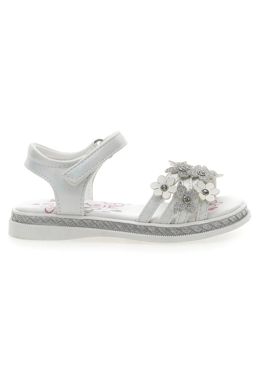 Sandali Bianchi Eleganti con Fiori e Farfalle Grazie Girl 14339