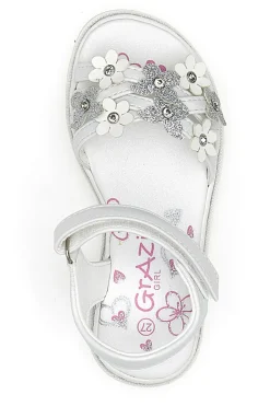 Sandali Bianchi Eleganti con Fiori e Farfalle Grazie Girl 14339