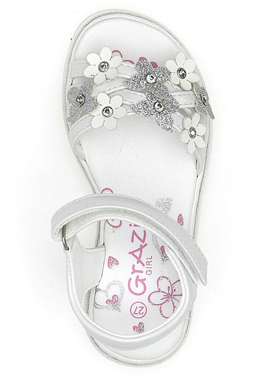 Sandali Bianchi Eleganti con Fiori e Farfalle Grazie Girl 14339