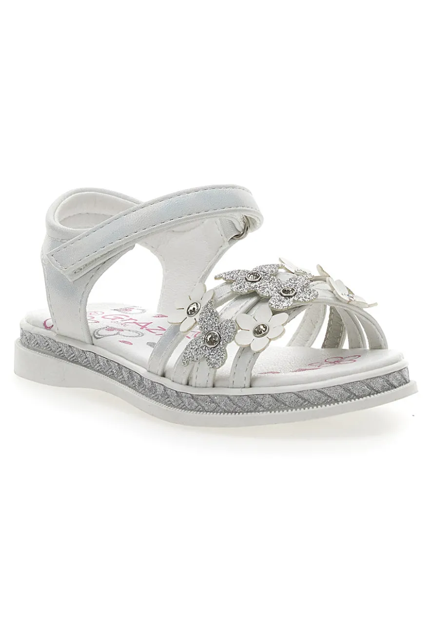 Sandali Bianchi Eleganti con Fiori e Farfalle Grazie Girl 14339