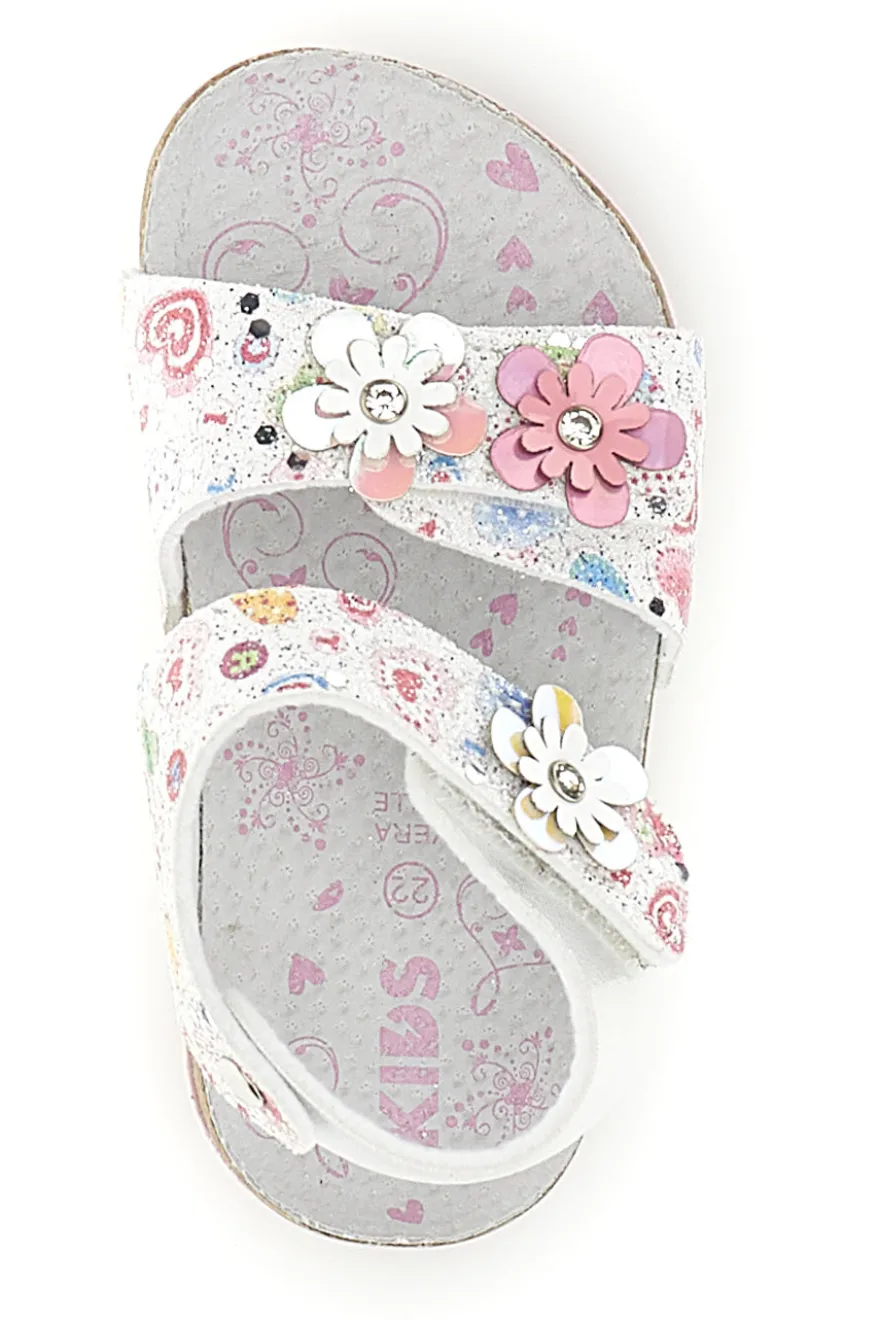 Sandali bianchi fantasia floreale con strappi Pitt kids 14223