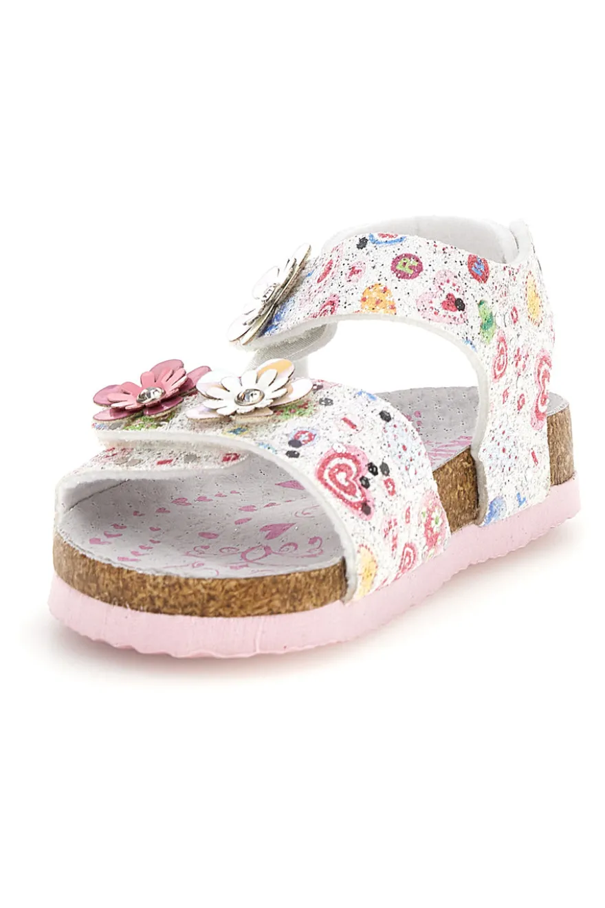 Sandali bianchi fantasia floreale con strappi Pitt kids 14223