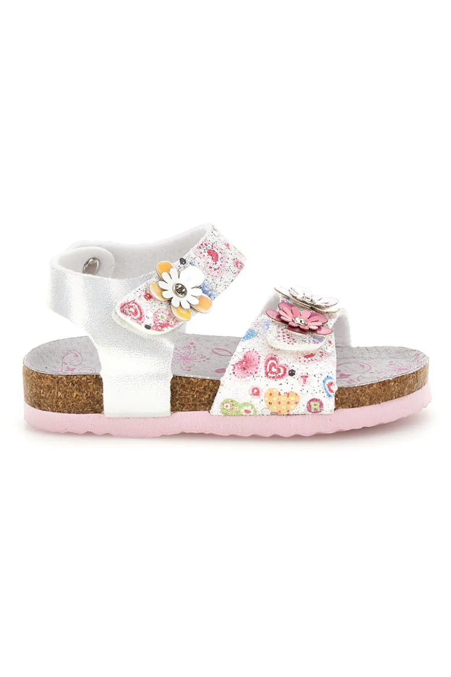 Sandali bianchi fantasia floreale con strappi Pitt kids 14223