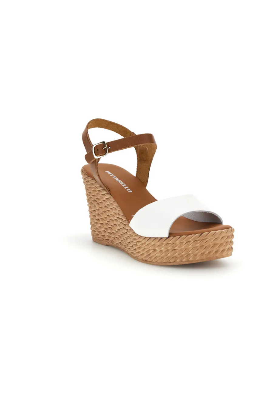 Sandali bianchi in pelle con zeppa Pittarello 5621504