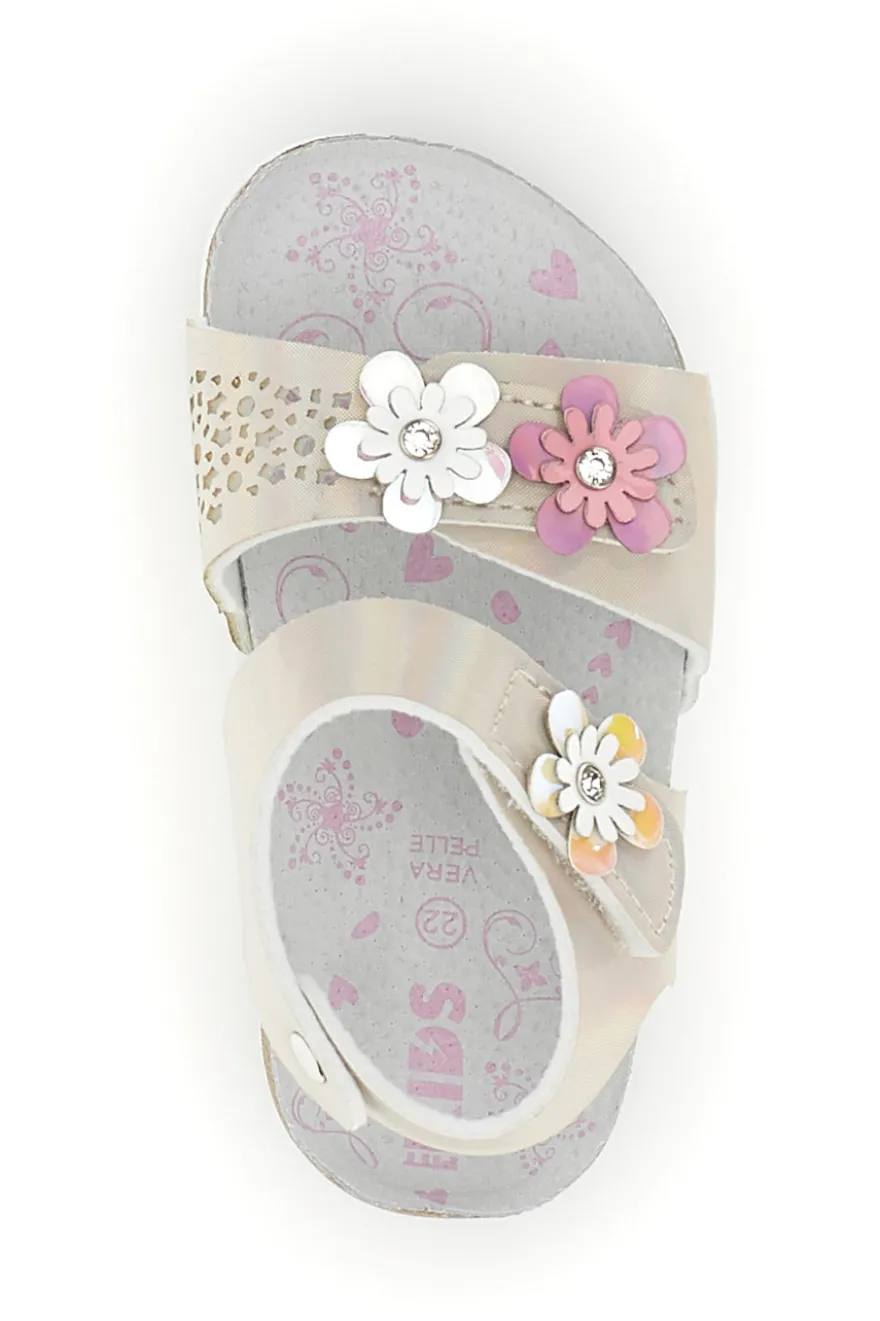 Sandali bianchi iridescenti con fiori Pitt kids 14330