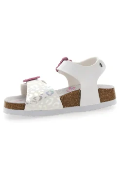 Sandali bianchi leopardati con fibbie rosa Pitt Kids 14505