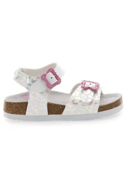 Sandali bianchi leopardati con fibbie rosa Pitt Kids 14505