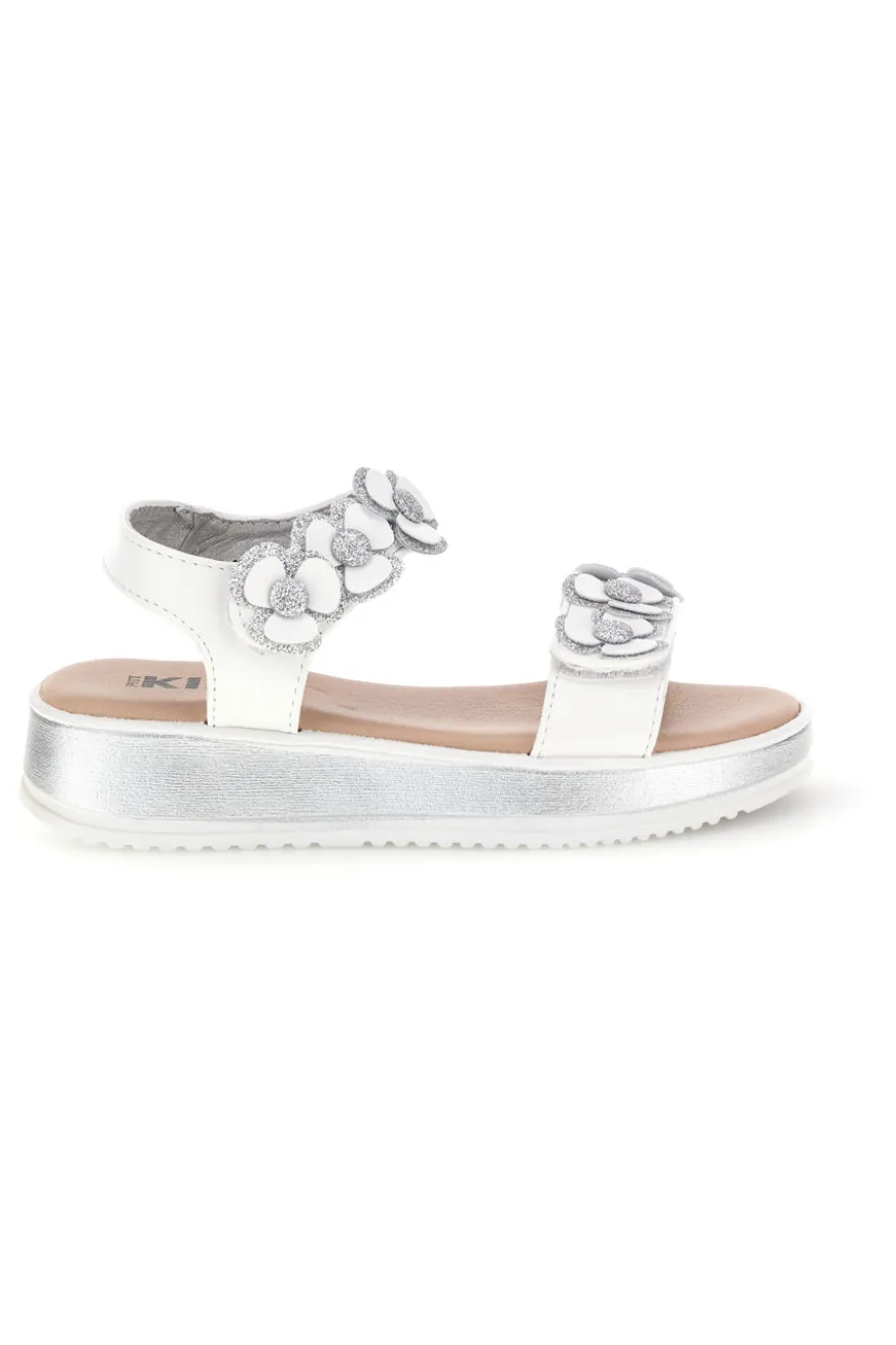 Sandali bianco applicazioni floreali cinturino regolabile Pitt kids 392642S